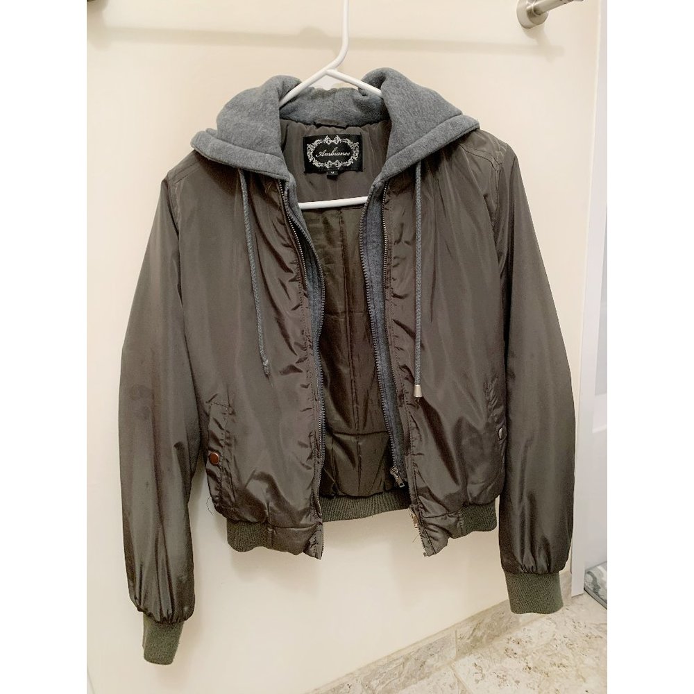 FOREVER21 Olive Green Faux Hoodie Bomber Jacket